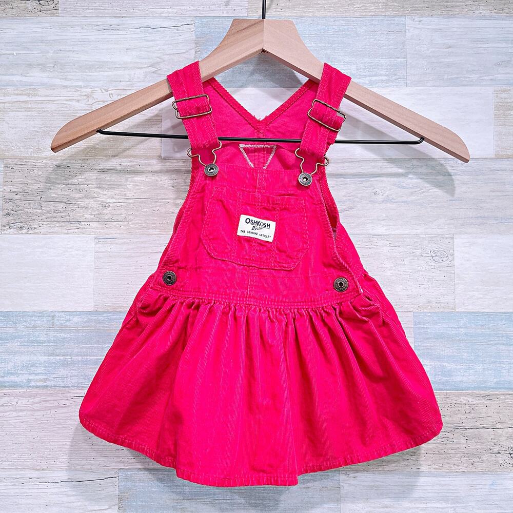 OSHKOSH B'GOSH Corduroy Skirtall Red Overall Dress Cotton Baby Girl 12 Month